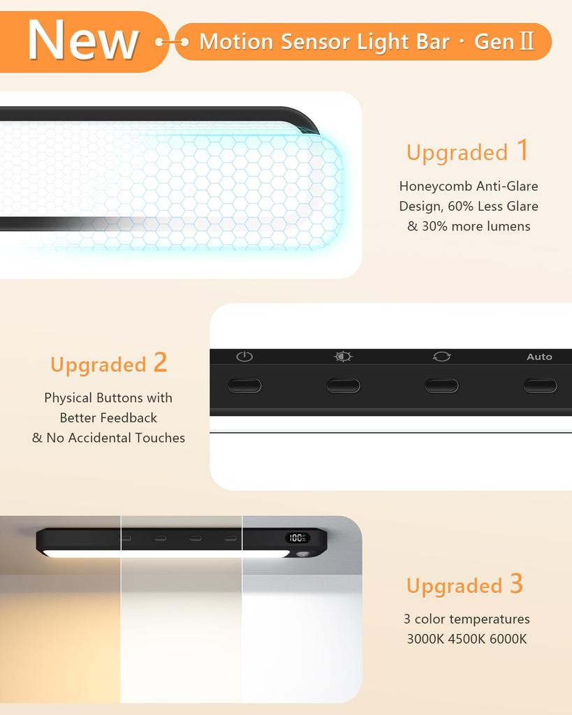 WILLED Motion Sensor 25cm LED 3 5 Brightness Magnetic for Kitchen Shelves Light, Indoor, Rechargeable, Wireless, Light, Colors, Levels, Mount,