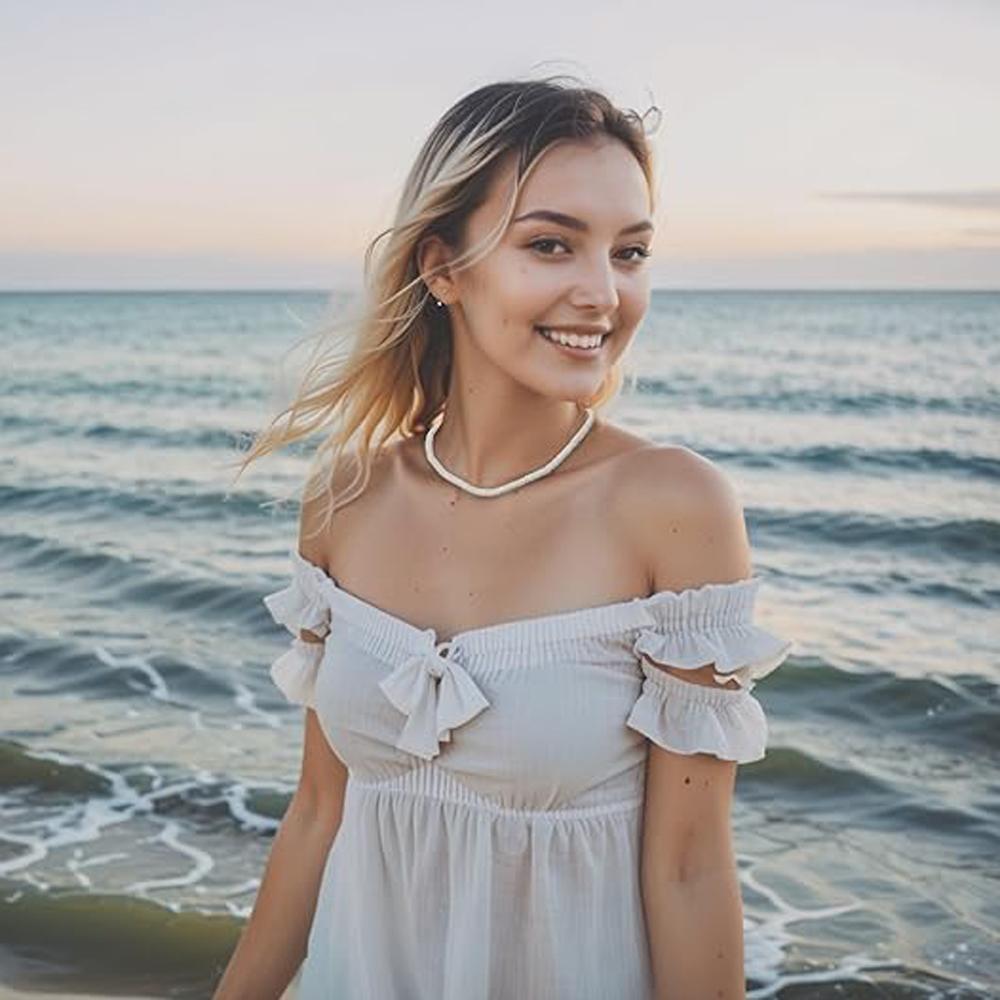Bohémské mušlové náhrdelníky, Puka mušlový náhrdelník pro muže ženy Náhrdelník choker z mořských mušlí Hladký mušlový třísek Letní plážový náhrdelník
