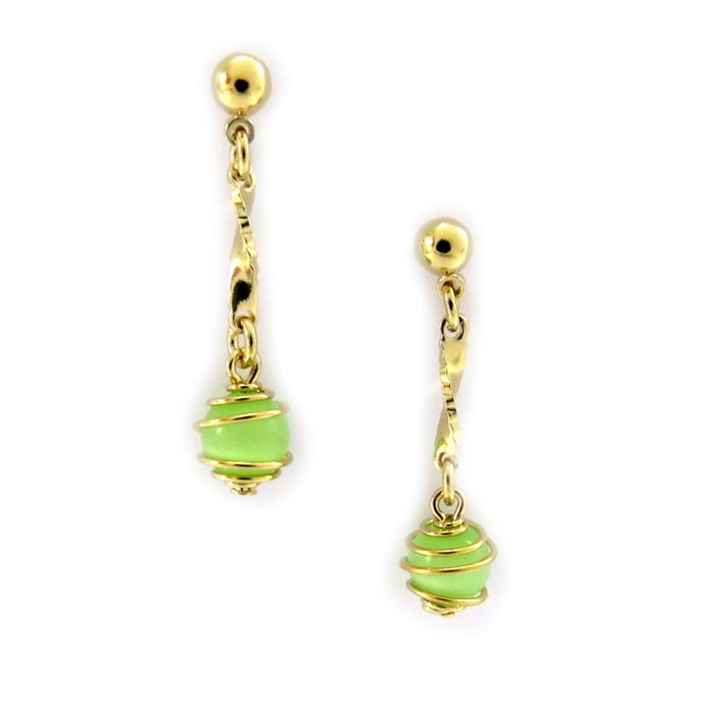 Les Trésors De Lily [L4287] - Boucles plaqué or 'Scarlett' vert doré (oeil de chat) - 28x6 mm
