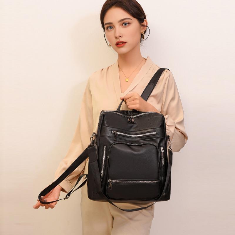 Women's bag new soft-sided backpack fashionable retro schoolbag simple solid color trendy travel bag