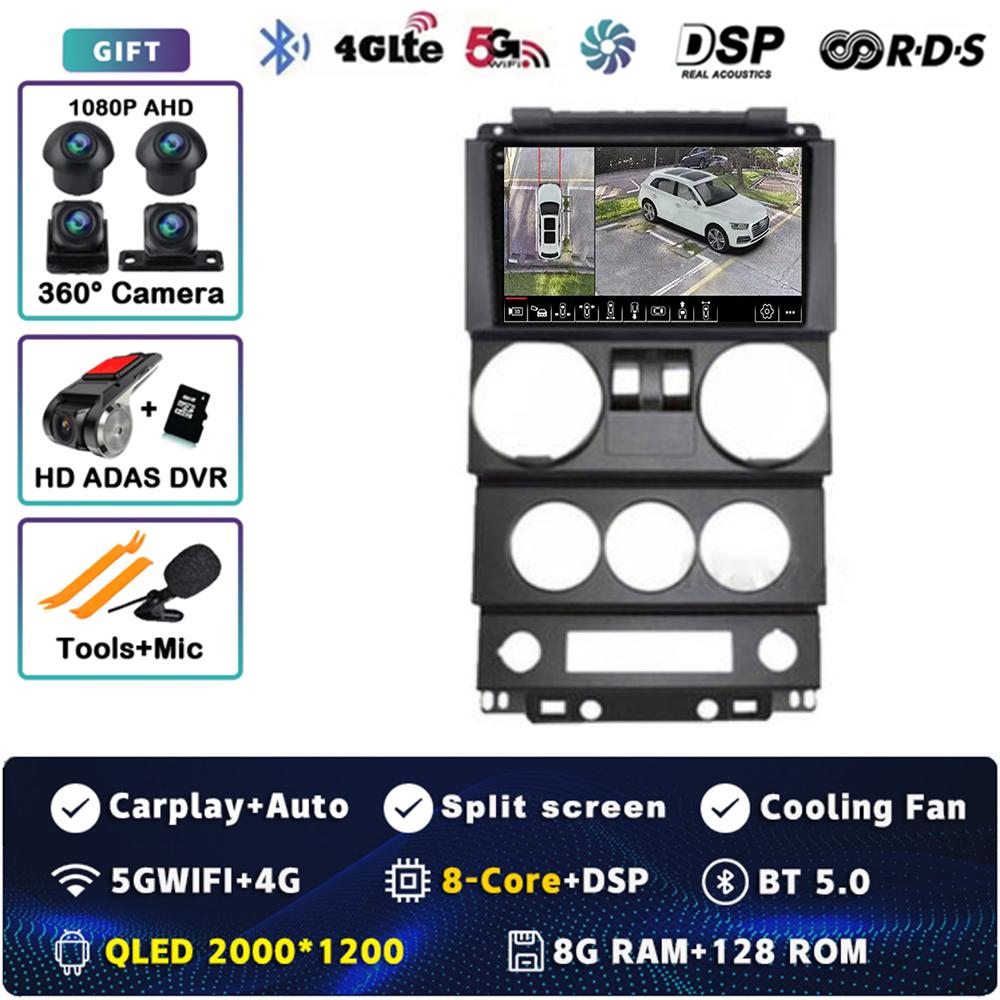 Android 14 Carplay Auto For Jeep Wrangler Unlimited 3 JK 2008 - 2010 Car Radio 4G+WIFI Player Multimedia srereo Navigation Video