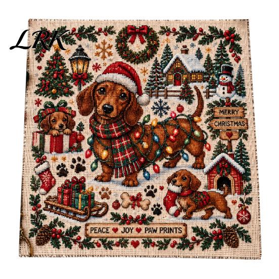 Holiday Animal Needlepoint Patterns Christmas Cross Stitch Kit, Embroidery Starter Seasonal Handmade Present for Friends Pattern, Festive Craft
