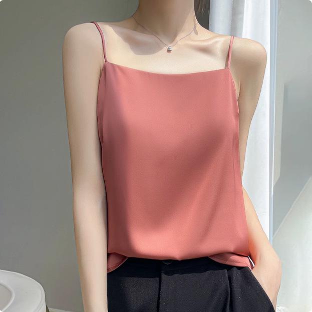 2025 Women's White Satin Camisole Tank Top: Elegant Back Design, Imitation Silk Summer Innerwear