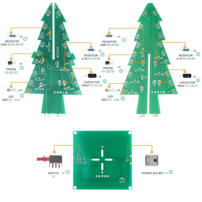 Diy Electronics Kit 3D Christmas Tree Soldering Practice Electronic Science Assembly Kit 3 Color/7 Color Flashing Led Pcb