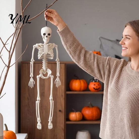 Mini Skeleton Props for Halloween Realistic Figure, 40cm Posable Joints Hanging Skull Decoration, Flexible Jointed Figures Plastic Bones Haunted