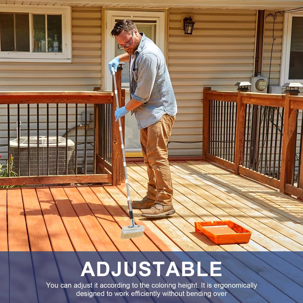 Deck Stain Brush 67inch Stainless Steel Extension Pole Deck Stain Applicator Deck Paint Brush for Painting Wood Deck Fence Door