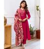Damen Designer Stickerei Gerades Kurta und Hosen Set mit Dupatta Set