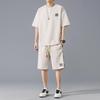 Tuta da Ginnastica da Uomo a Maglia Waffle 2 Pezzi Pannello a Contrasto Coulisse Manica Corta e Pantaloncini