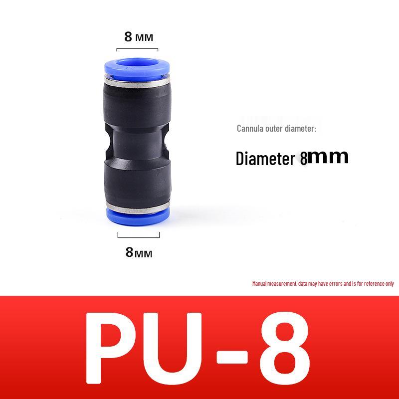 Quick-Connect Pneumatic Air Tube Coupler PU Sizes 4-12, Straight Through, PBT Plastic