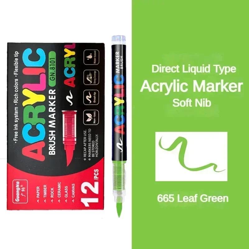 GUANGNA 168-12 Colors Acrylic Marker Pen for Rock Painting Brush Tip Paint Marker Christmas Markers Waterproof Art Supplies