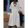 New Women's Loose Solid Color Vacation Casual Button Artistic Style Fashionable Dress