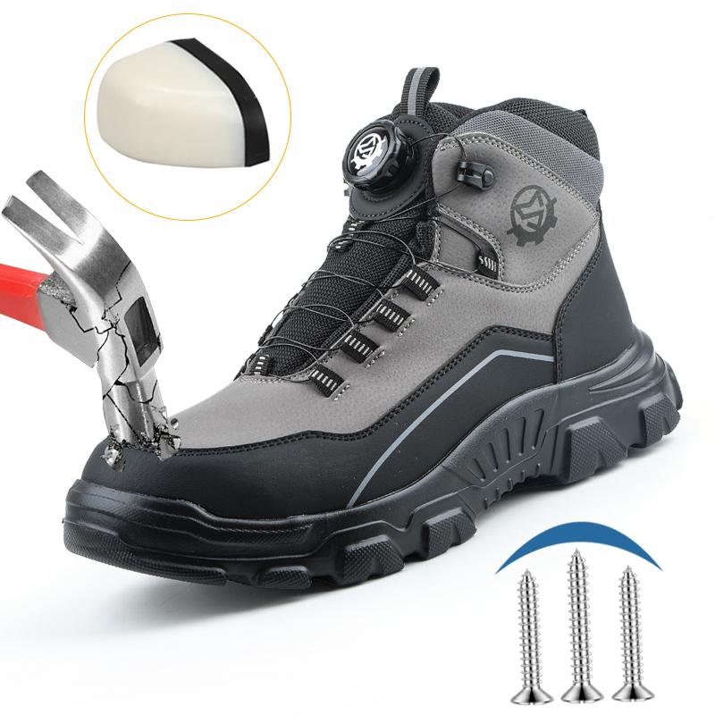High Top Knob Buckle Safety Shoes, Mining Boots, Work Shoes, Anti-Smashing and Anti-Piercing Lightweight