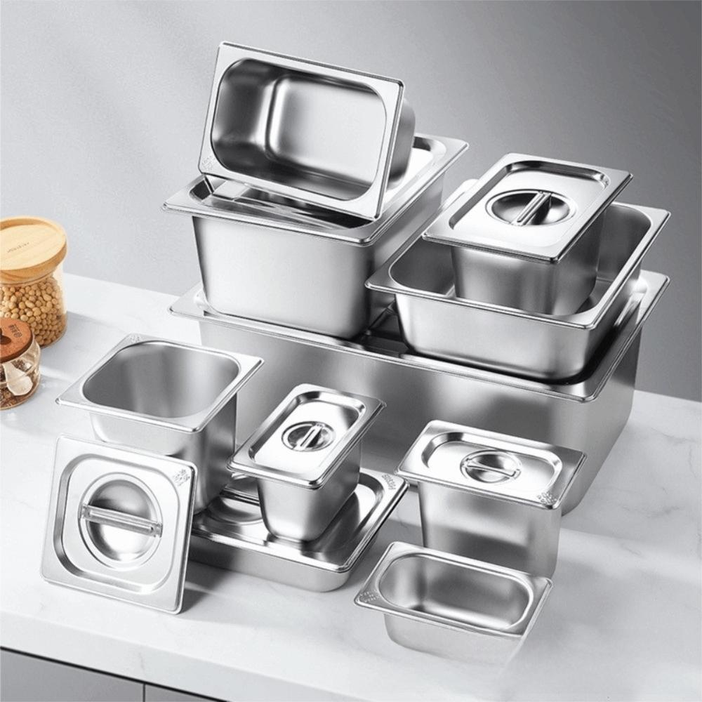 Stainless Steel Food Pan GN Pan with Lid 32.5 cm x 26.5 cm Rectangular Tray Basin Square Basin Thickened Food Storage Container