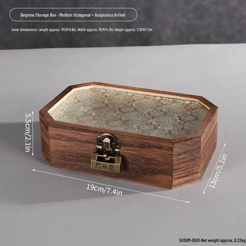 Retro Begonia Glass Lid Wooden Storage Box for Cosmetics, Snacks, Candy, and Documents - Dustproof and Multifunctional