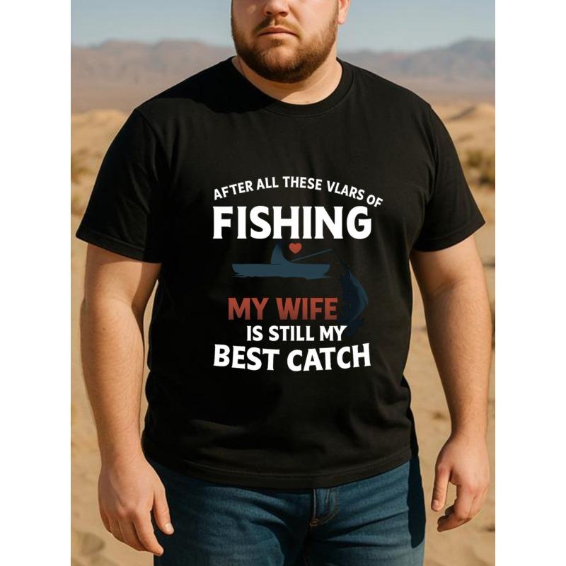 Męska Koszulka z Zabawnym Wzorem Wędkarskim - Rozmiar Europejski - Pasująca Koszulka dla Pary, Prezent dla Męża, Wygodna Koszulka z Krótkim Rękawem z Zabawnym Wzorem Małżeńskim