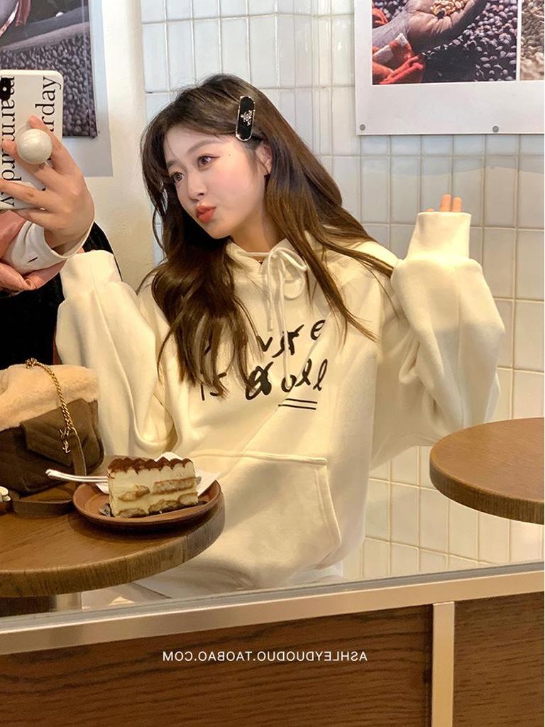 Sudadera con capucha coreana para mujer: Jersey holgado, que reduce la edad, de manga larga para otoño/invierno 2025 - Talla grande, estilo casual