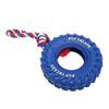 Dog Tire Chewing Toy Bite Resistant Treat Dispensing Rubber Aggressive Dog Tug Toy with Rope for Medium Large Dogs
