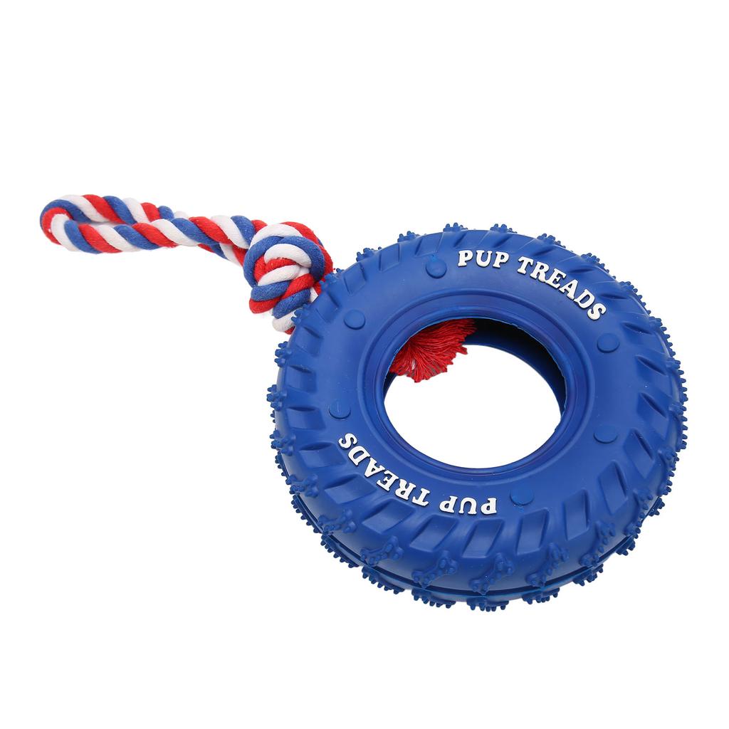 Dog Tire Chewing Toy Bite Resistant Treat Dispensing Rubber Aggressive Dog Tug Toy with Rope for Medium Large Dogs