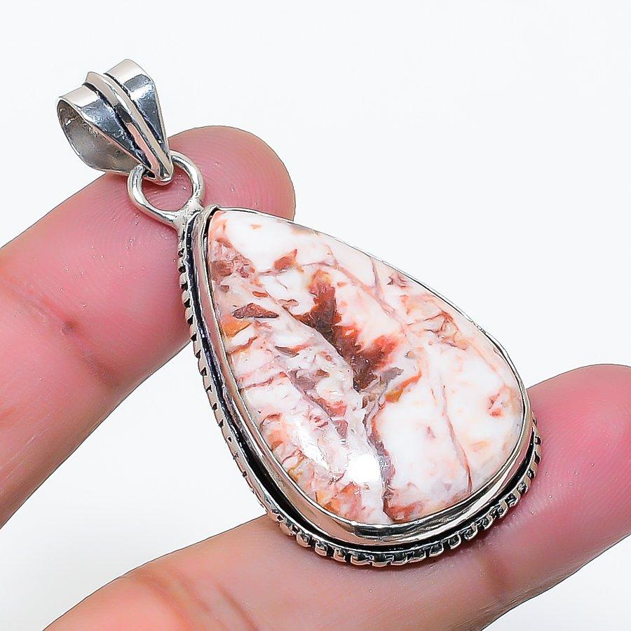 Natural Laguna Lace Agate Gemstone 925 Sterling Silver Pendant 1.97" AP-15800