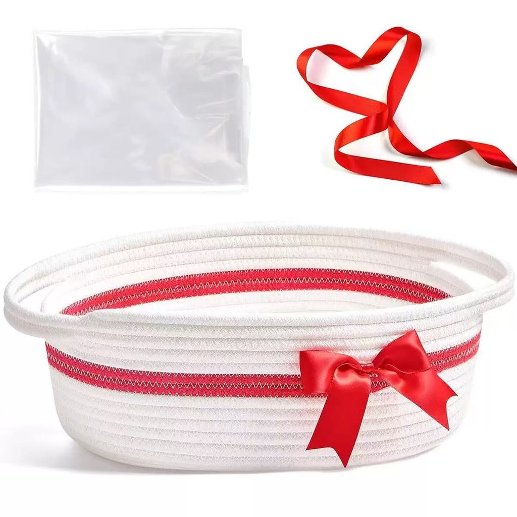 Christmas Woven Storage Basket With Cotton Rope Handles For Gift Organizer And Home Decor