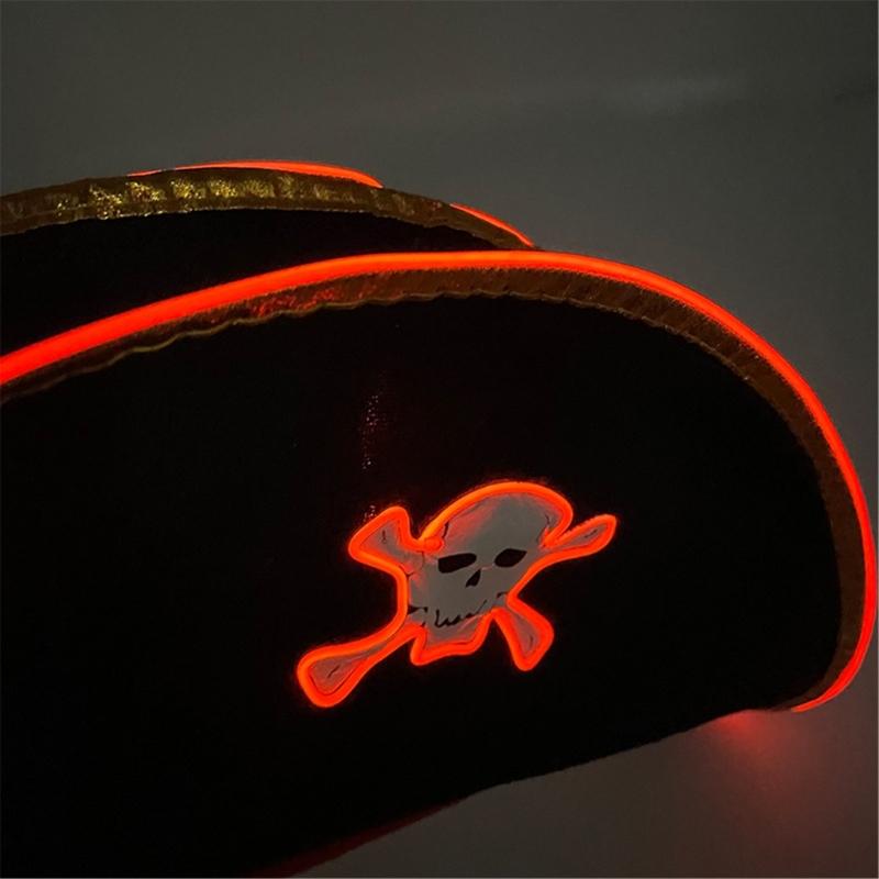 Adult Pirate Hat LED Skull Pirate Hat Pirate Costume Accessories for Adult Teens Masquerade Halloween Role Play Parties