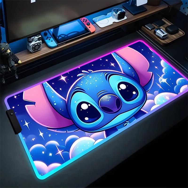 RGB Stitch Luminous Mouse Pad PC Kawaii Anime Colorful Mousepad XXL Gamer Cabinet Keyboard Rug Laptop Gaming Extended Desk Mat