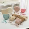 Summer Solid Color Straw Bag Shoulder Messenger Round Bag Children Versatile Outing Beach Bag Light Board DIY Round Weaving