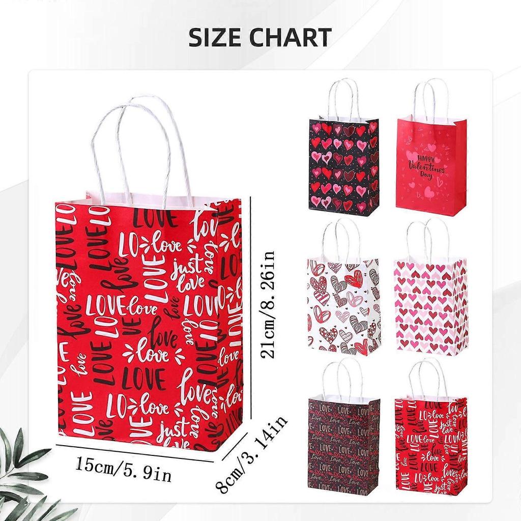 Valentine's Day Bags with Handle Heart Bags Wrap for Valentine's Day Wedding Birthday Paper Bag, A