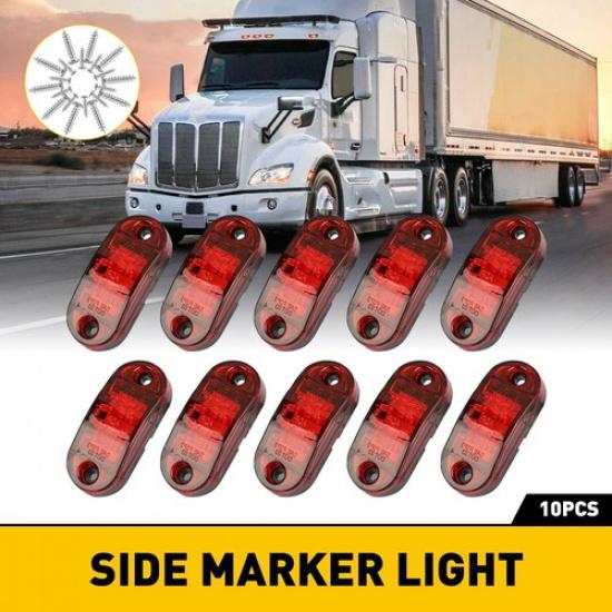 10X Red LED Oval Side Marker Lights Truck Trailer Clearance Light Waterproof