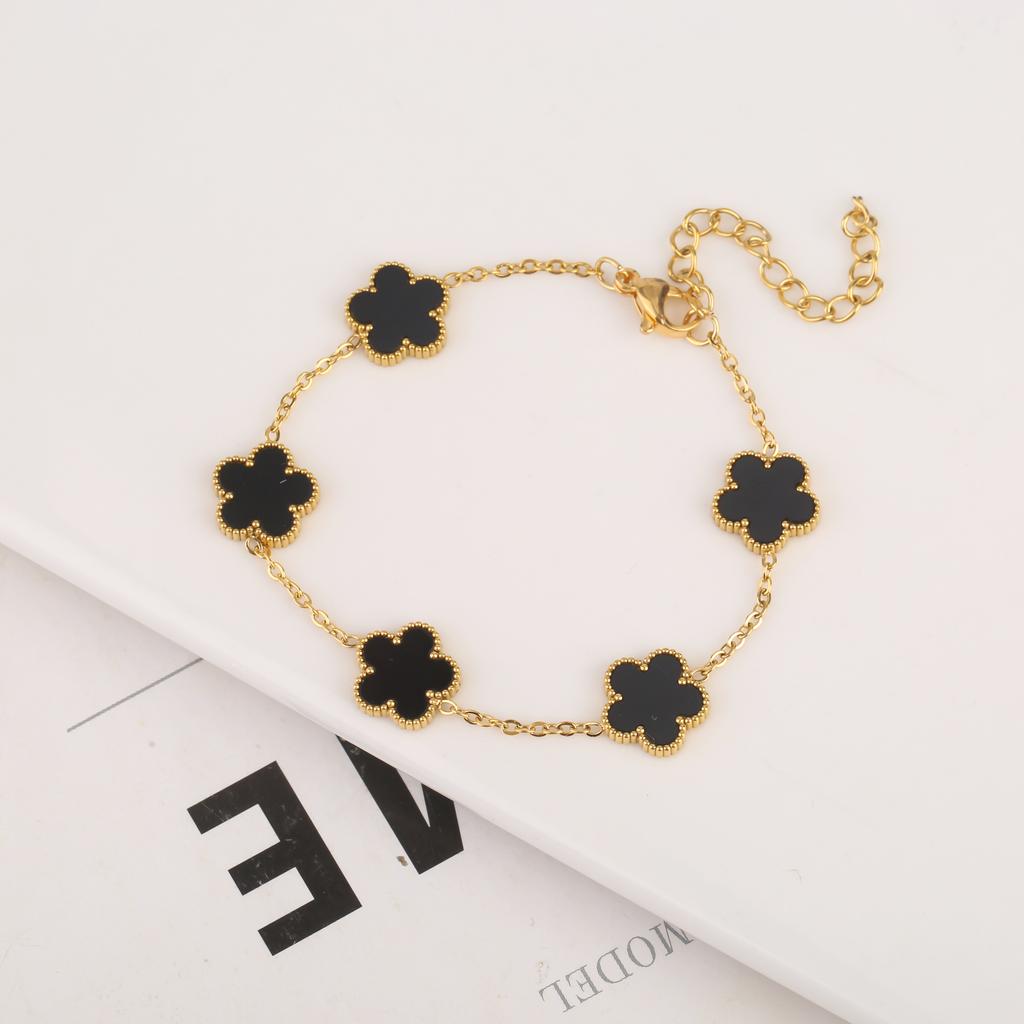 Adjustable Gold Plated 316L Stainless Steel Flower Bracelet Five Leaf Petals Women Luxury Clover Gift