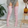 Hollowed Out Knitted Over Knee Long Socks for Women Winter Fall Thigh High Stockings Solid Color Thermal Long Leg Warmer