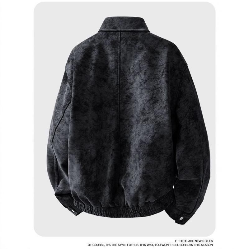 Men American Style Casual Turn Down Collar Pu Leather Flight Bomber Jacket