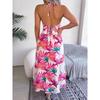 Jarní a letní květinové bez rukávů s výřezy halter dlouhé prázdninové plážové šaty pro ženy