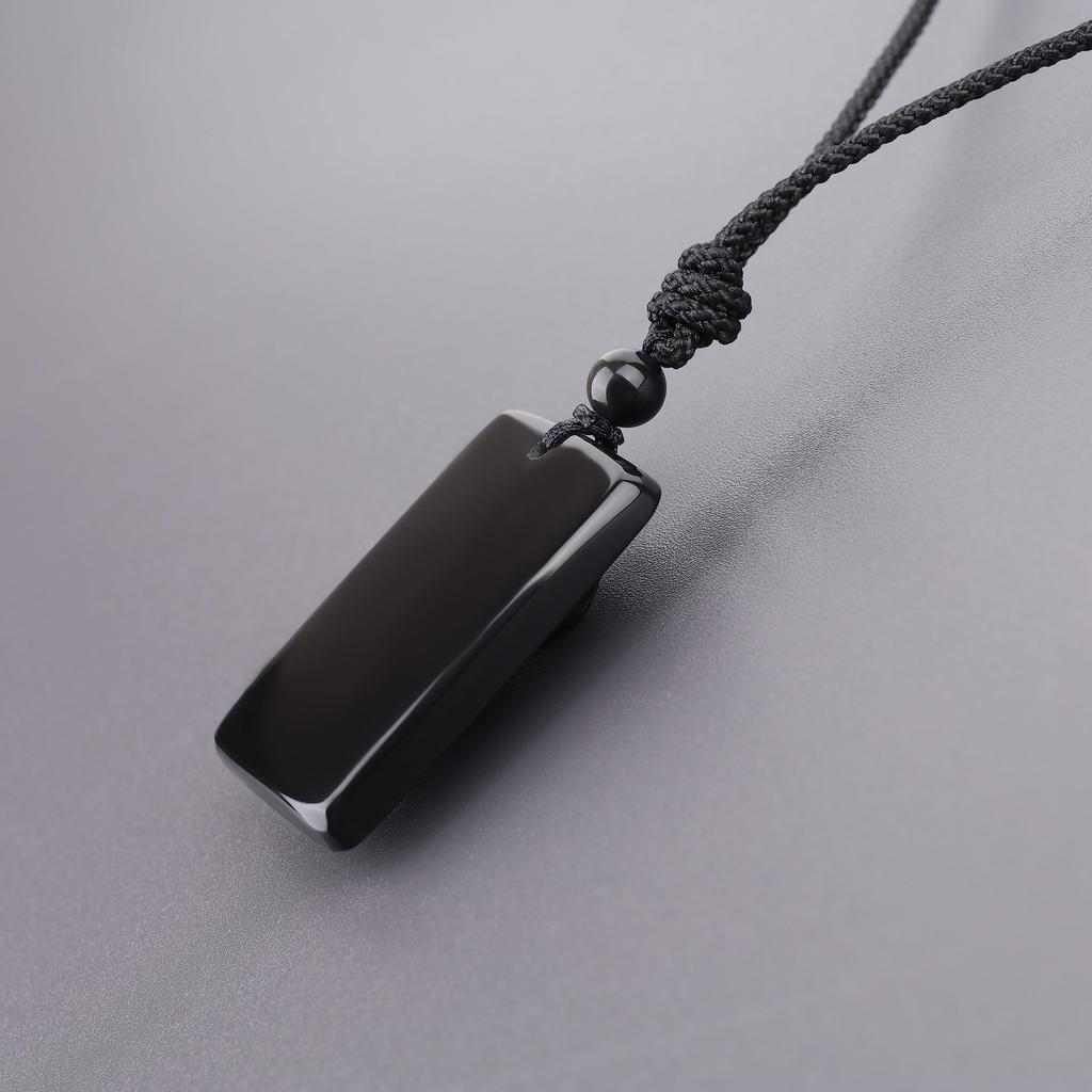 Lucky Bird Obsidian Power Stone Plate Necklace for Protection and Good Unisex [KOAI] "Owl" Hand-Carved Luck,