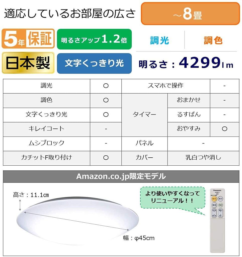Panasonic Made In Japan LED Ceiling Light Type Tatami 4299lm with Remote Control Dimmable/Tonal ~8 HH-CF0820AZ