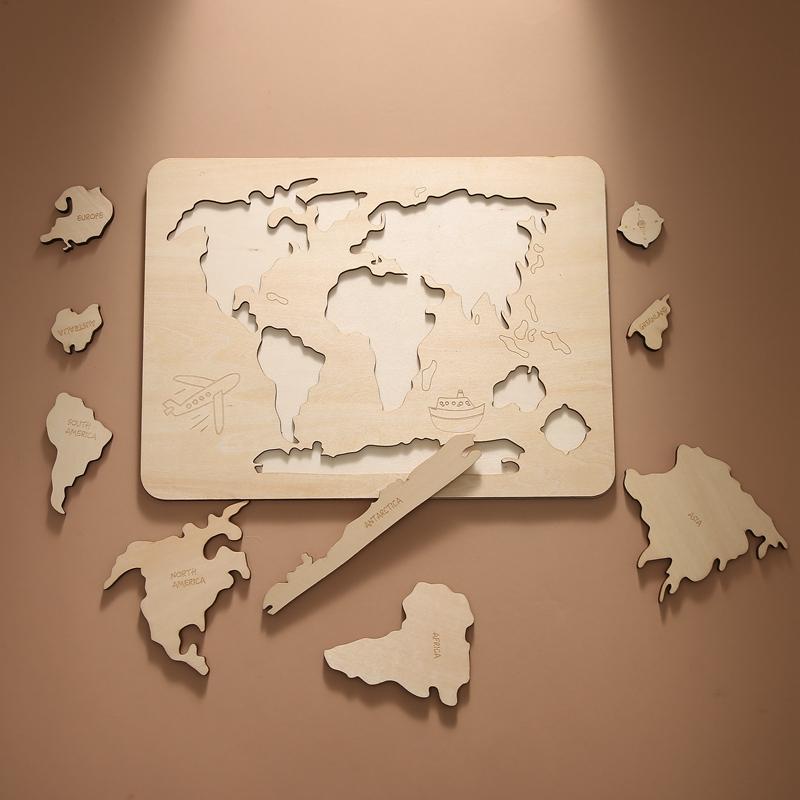 Kid Montessori Wooden Toy World Seven Continents Puzzle for Baby Early Education Geography Cognition Toys Children's Gifts