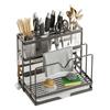 Carbon Steel Kitchen Countertop Organizer With Drainage Tray WIth Chopstick Cage Kitchen Stand Holder Wall Mounted/Countertop