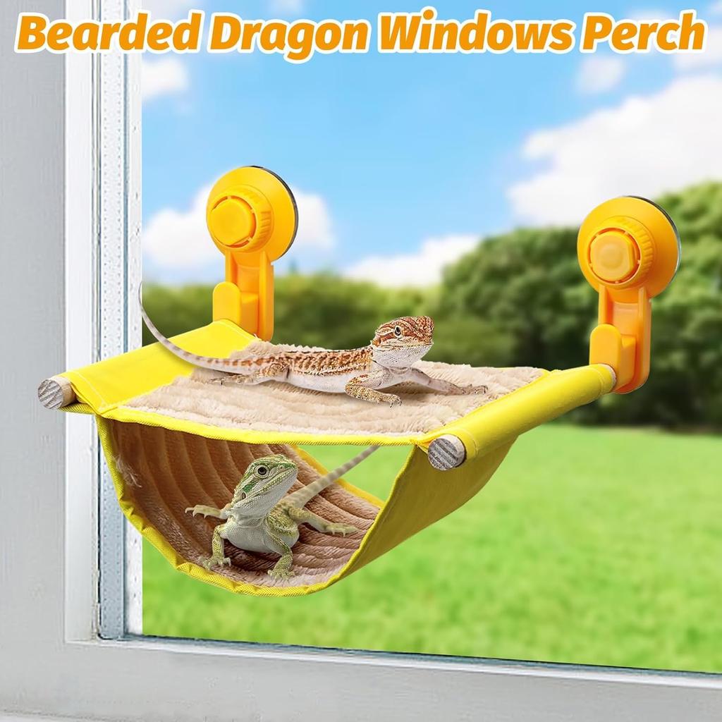 BNOSDM Bearded Dragon Windows Perch Reptile Hammock with Strong Suction Cups Soft Warm Lizards Bed Double Layered Cage Accessories for Chameleon,