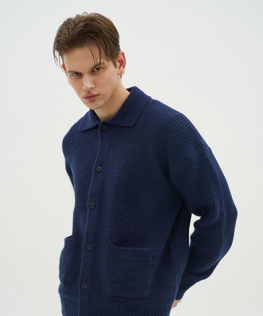 Blond9 Button Collar Knit Cardigan_Navy