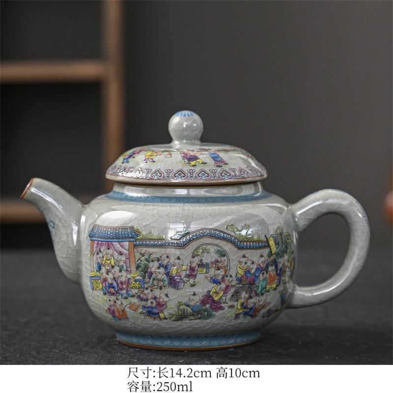 250ml Blue and White Porcelain Handmade Teapot Household Thousands of Miles Teapot Jingdezhen Pot Tea Making Kettle Teaset Gifts