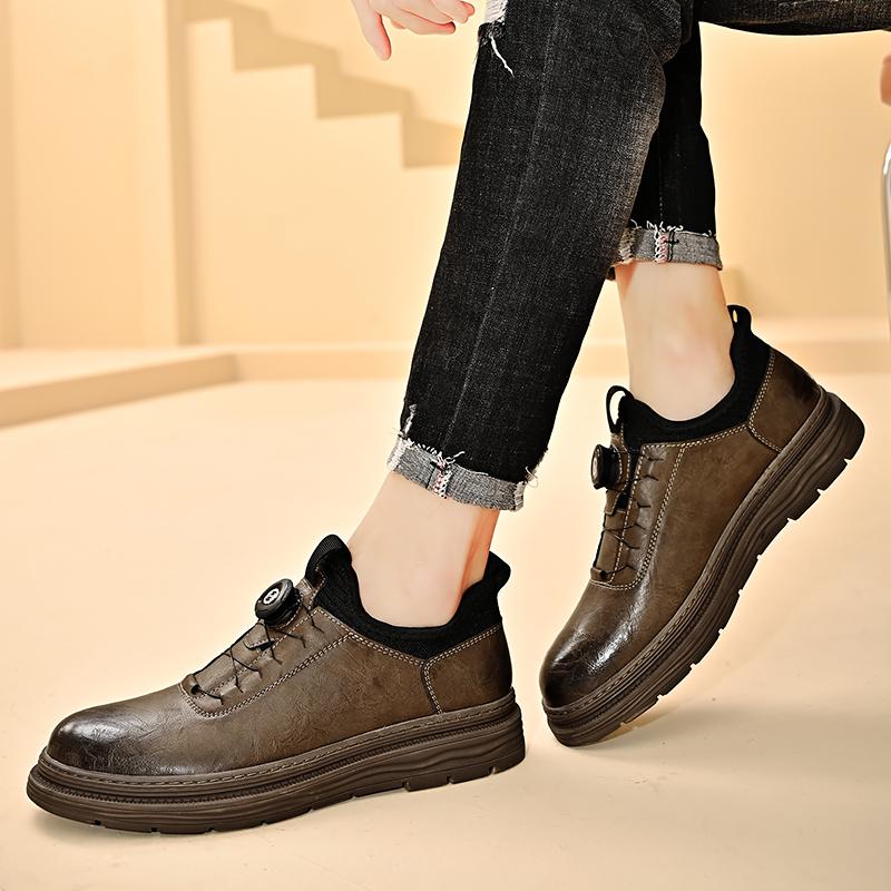 Fashion Men's Leather Shoes Rotating Button Casual Shoes Dress Shoes