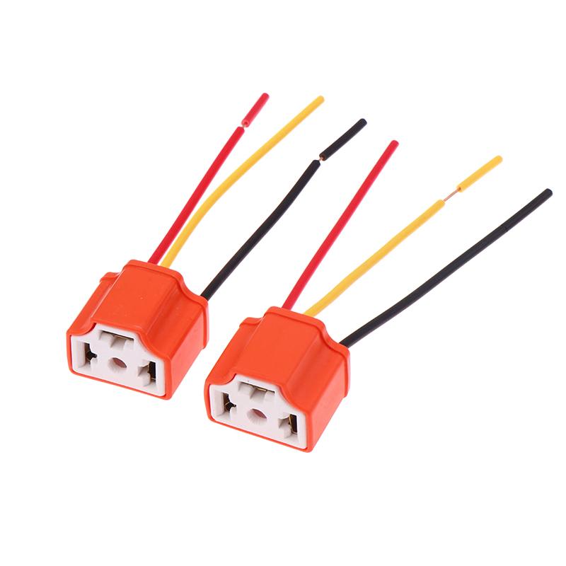 2Pcs/set Car H4 3-hole Ceramic Bulb Socket Copper Wire Wiring Bulb Plug Car Headlight Bulb Lampholder Light Beam Socket Plug