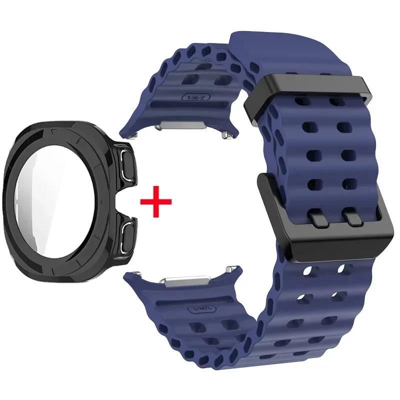 Schutzhülle aus gehärtetem Glas + Armband für Samsung Galaxy Watch Ultra 47mm Silikonarmband für Galaxy Watch Ultra 47mm Armband Schutzhülle