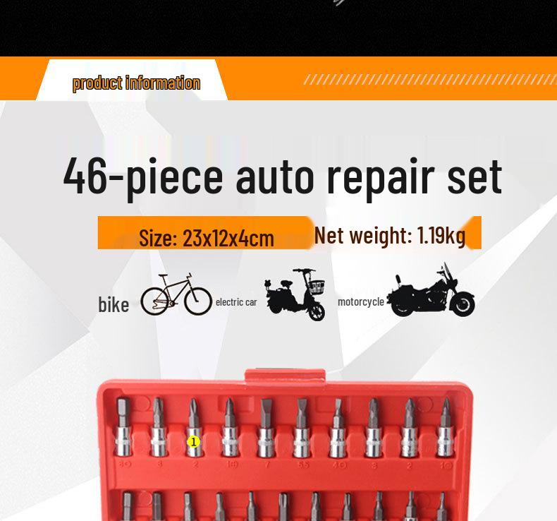 46-Piece Vehicle-Mounted Auto Repair Tool Set with 1/4" Sockets