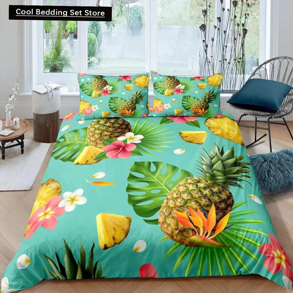 Comforter Pineapple King Size Yellow Geometric Pineapple Bedding Set Seaside Beach Theme Fruit Printed Comforter