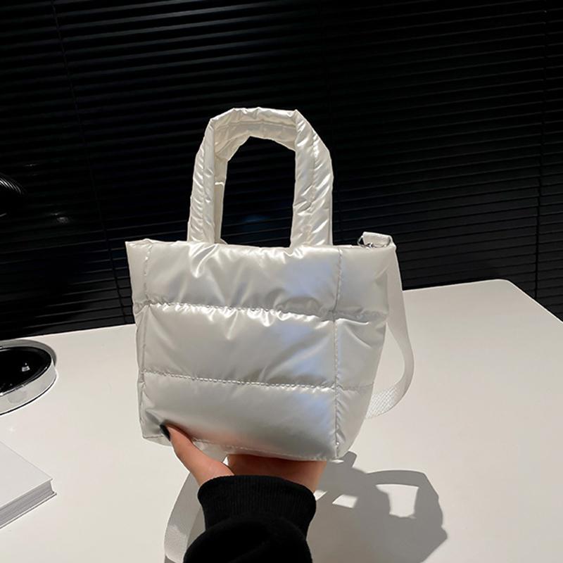 Yogodlns Woman Puffy Lightweight Handbag Large Capacity Quilted Shoulder Bag Adjustable Strap Puffer Tote Handbag Shopping Bag