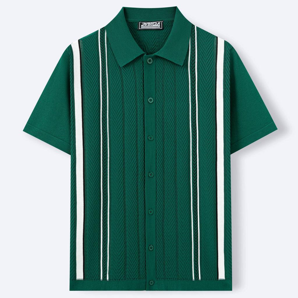 Camicie a Maniche Corte in Maglia da Uomo Casual Traspiranti a Bottoni con Colletto a Righe Top per Vacanze Estive Vintage in Maglia Camicie da Golf da Spiaggia Top per Uomo