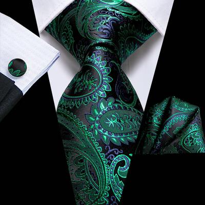 Mens Paisley Necktie Jacquard Woven Silk Tie Hanky Cufflinks Set for Wedding Business Party
