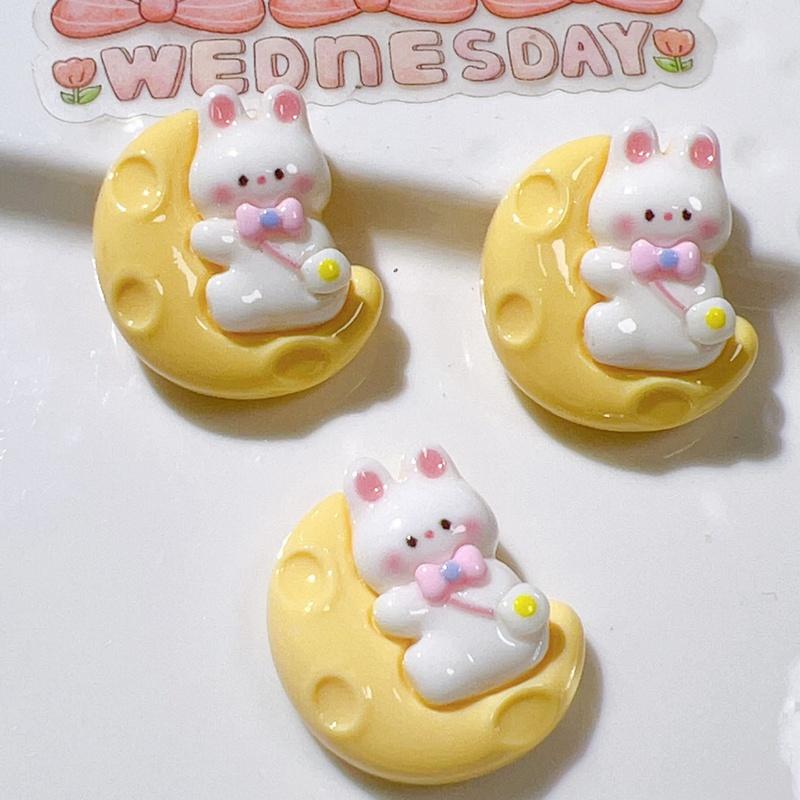 10Pcs New Cute Resin Mini Rabbit Bear Cake Rainbow Series Flat Back Manicure Parts Embellishments For Hair Bows Accessories