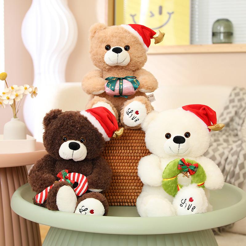 Cute Christmas Hat Teddy Bear Doll Plush Toy Bear Hug Bear Doll Children's Rag Doll Christmas Gift